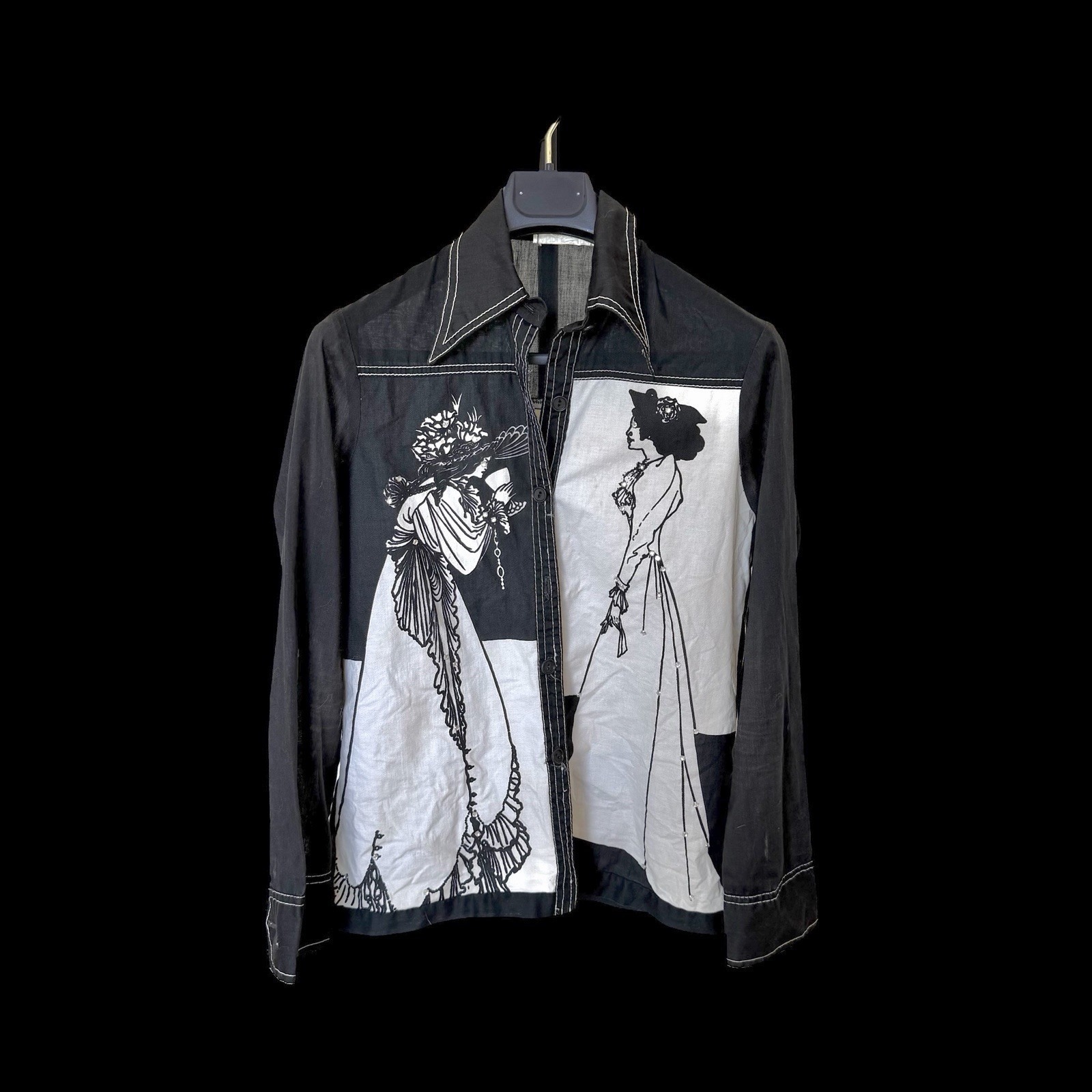 Women's Vintage Andi Luv For Imagnin Jeweled Victorian Button Up Shirt Sm/Med